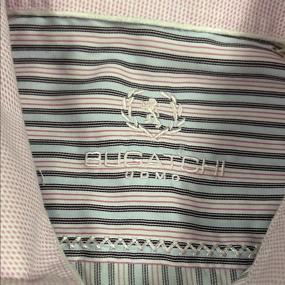 Bugatchi Uomo size 16/40 Men's Striped Dress Shirt - cuff links shirt Pink blue - Picture 2 of 12